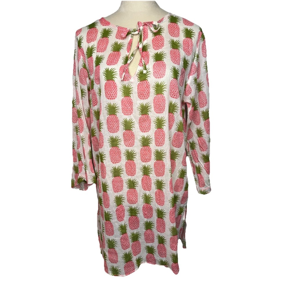 Flora by RockFlowerPaper 100% Cotton Pineapple Print Coverup M Beach Resort